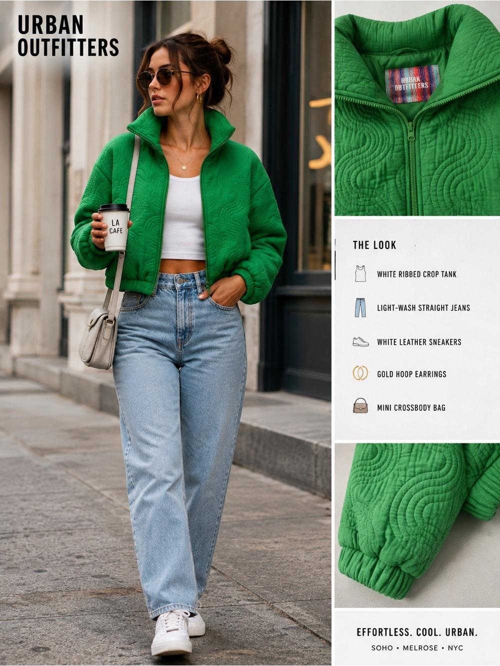 Urban Outfitters BDG Quilted Jacket Womens XS Green Cropped Zip Textured Swirl B - Picture 2 of 10